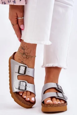 Klasyczne Damskie Klapki Big Star LL274476 Srebrne