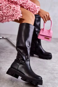 Klasyczne Damskie Kozaki Do Kolana Czarne Clarisa