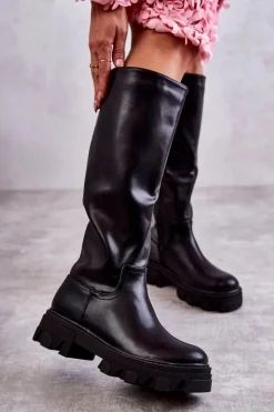 Klasyczne Damskie Kozaki Do Kolana Czarne Clarisa