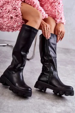 Klasyczne Damskie Kozaki Do Kolana Czarne Clarisa