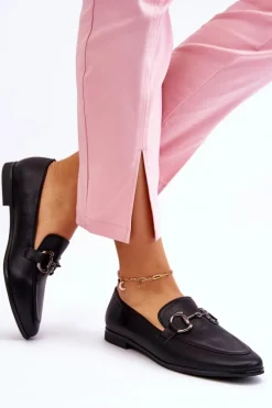 Klasyczne Damskie Mokasyny Z Ozdobą Czarne Jamie