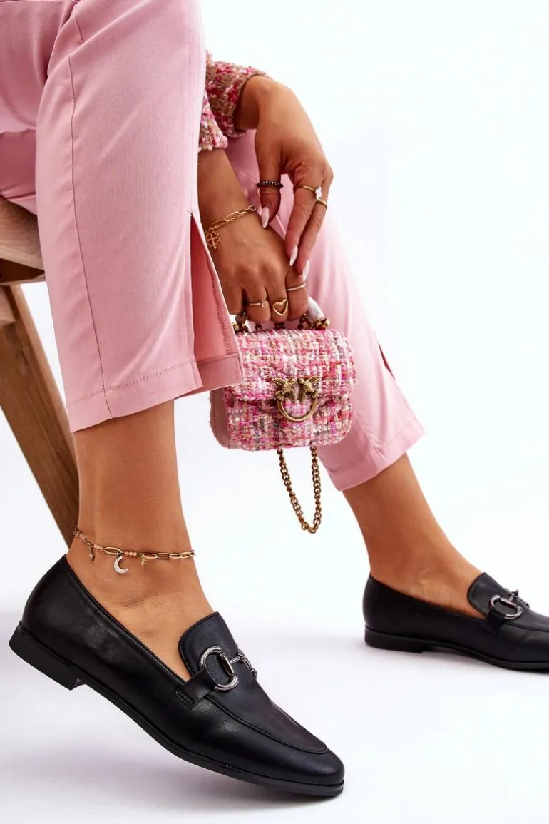 Klasyczne Damskie Mokasyny Z Ozdobą Czarne Jamie