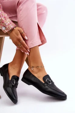 Klasyczne Damskie Mokasyny Z Ozdobą Czarne Jamie