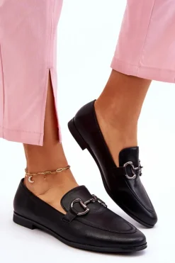 Klasyczne Damskie Mokasyny Z Ozdobą Czarne Jamie