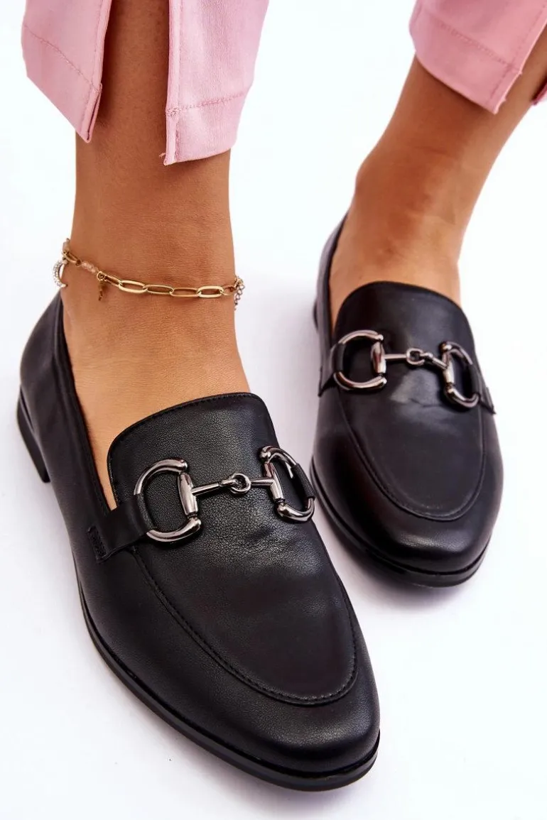 Klasyczne Damskie Mokasyny Z Ozdobą Czarne Jamie