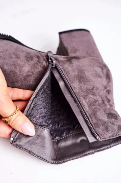 Klasyczne Damskie Ocieplane Botki Na Słupku Szare Success