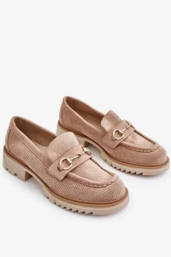 Klasyczne Damskie Półbuty Mokasyny Beżowe Kolton