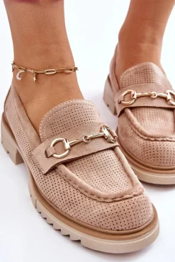 Klasyczne Damskie Półbuty Mokasyny Beżowe Kolton