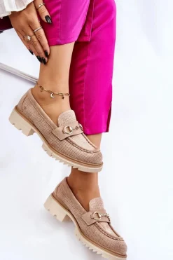 Klasyczne Damskie Półbuty Mokasyny Beżowe Kolton