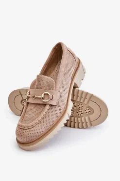 Klasyczne Damskie Półbuty Mokasyny Beżowe Kolton