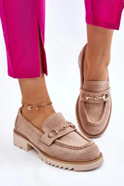 Klasyczne Damskie Półbuty Mokasyny Beżowe Kolton