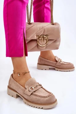 Klasyczne Damskie Półbuty Mokasyny Beżowe Kolton