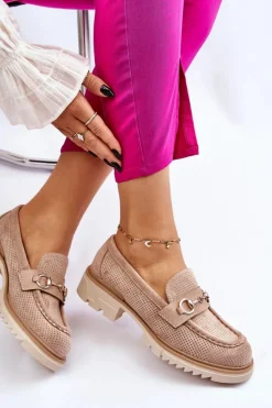 Klasyczne Damskie Półbuty Mokasyny Beżowe Kolton