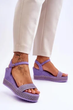 Klasyczne Damskie Sandały Na Koturnie Fioletowe Malmo