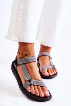 Klasyczne Damskie Sandały Na Rzepy Szare Kalla