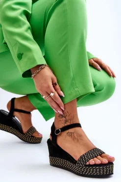 Klasyczne Damskie Sandały Na Koturnie Czarne Malmo