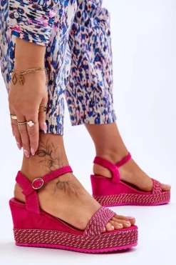 Klasyczne Damskie Sandały Na Koturnie Fuksja Malmo