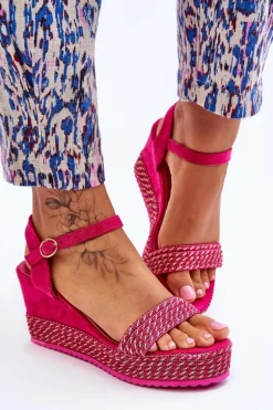 Klasyczne Damskie Sandały Na Koturnie Fuksja Malmo