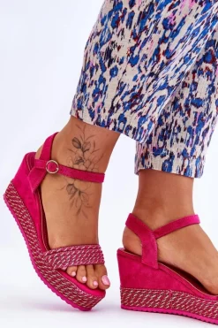 Klasyczne Damskie Sandały Na Koturnie Fuksja Malmo