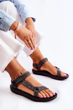 Klasyczne Damskie Sandały Na Rzepy Czarne Kalla