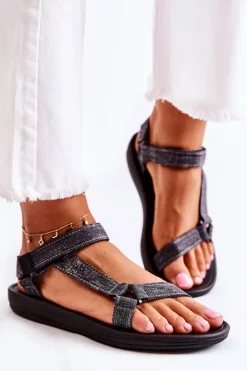 Klasyczne Damskie Sandały Na Rzepy Czarne Kalla