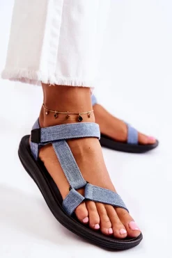 Klasyczne Damskie Sandały Na Rzepy Jasnoniebieskie Kalla