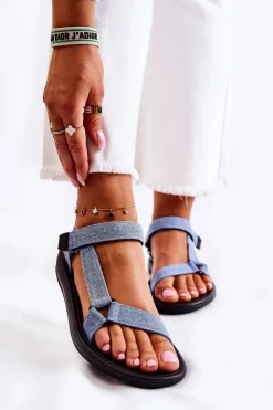 Klasyczne Damskie Sandały Na Rzepy Jasnoniebieskie Kalla