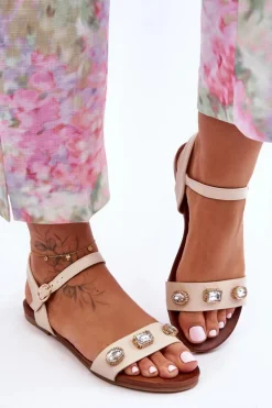 Klasyczne Damskie Sandały Z Ozdobami S.Barski SS27-79 Beżowe