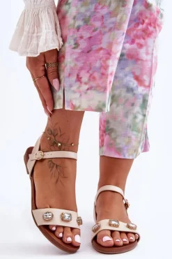 Klasyczne Damskie Sandały Z Ozdobami S.Barski SS27-79 Beżowe