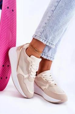 Klasyczne Damskie Sneakersy Beżowe Salema