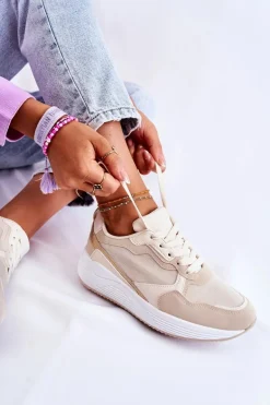 Klasyczne Damskie Sneakersy Beżowe Salema