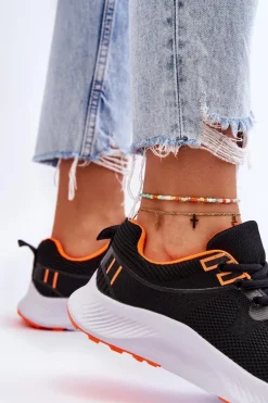 Klasyczne Damskie Sportowe Buty Sznurowane Czarno-Pomarańczowe Darla