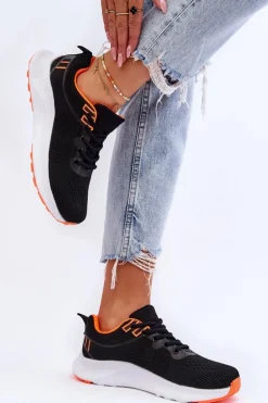 Klasyczne Damskie Sportowe Buty Sznurowane Czarno-Pomarańczowe Darla