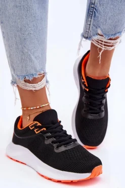 Klasyczne Damskie Sportowe Buty Sznurowane Czarno-Pomarańczowe Darla
