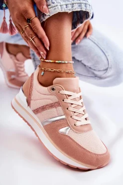 Klasyczne Damskie Wiązane Buty Sportowe Różowe Elenes