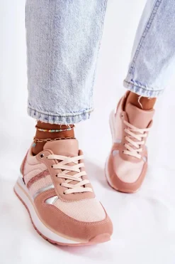 Klasyczne Damskie Wiązane Buty Sportowe Różowe Elenes