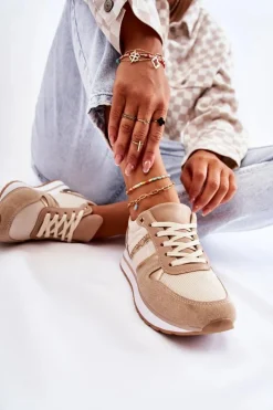 Klasyczne Damskie Wiązane Buty Sportowe Beżowe Elenes