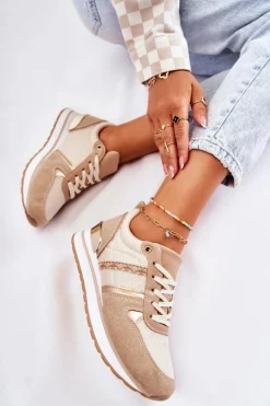 Klasyczne Damskie Wiązane Buty Sportowe Beżowe Elenes