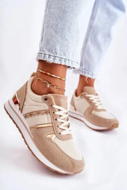 Klasyczne Damskie Wiązane Buty Sportowe Beżowe Elenes