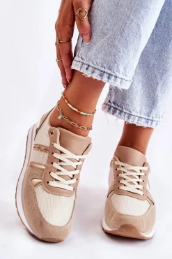 Klasyczne Damskie Wiązane Buty Sportowe Beżowe Elenes