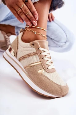Klasyczne Damskie Wiązane Buty Sportowe Beżowe Elenes