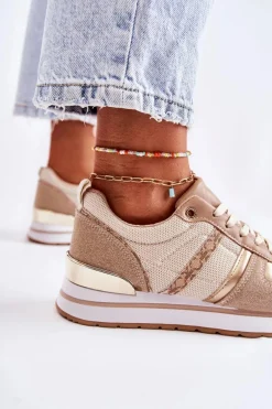 Klasyczne Damskie Wiązane Buty Sportowe Beżowe Elenes