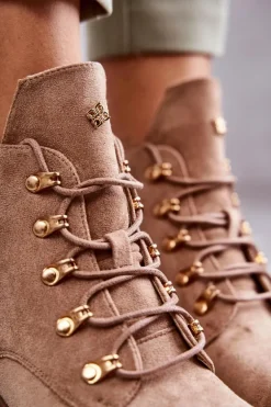 Klasyczne Damskie Zamszowe Botki Beżowe Telma