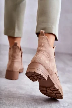 Klasyczne Damskie Zamszowe Botki Beżowe Telma