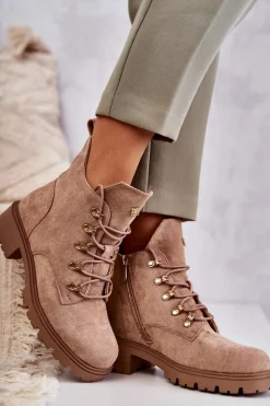 Klasyczne Damskie Zamszowe Botki Beżowe Telma