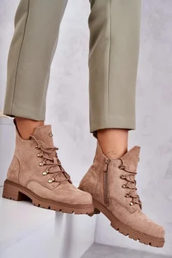 Klasyczne Damskie Zamszowe Botki Beżowe Telma