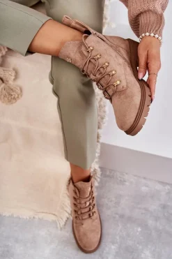 Klasyczne Damskie Zamszowe Botki Beżowe Telma