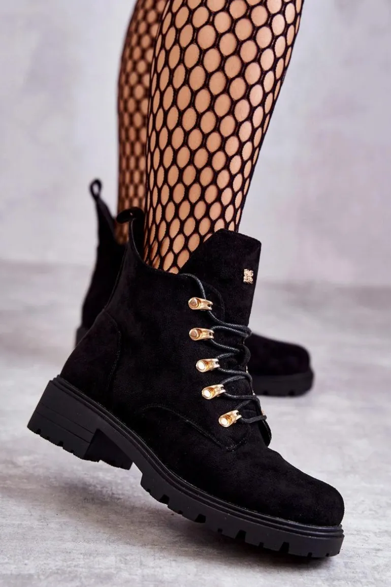 Klasyczne Damskie Zamszowe Botki Czarne Telma