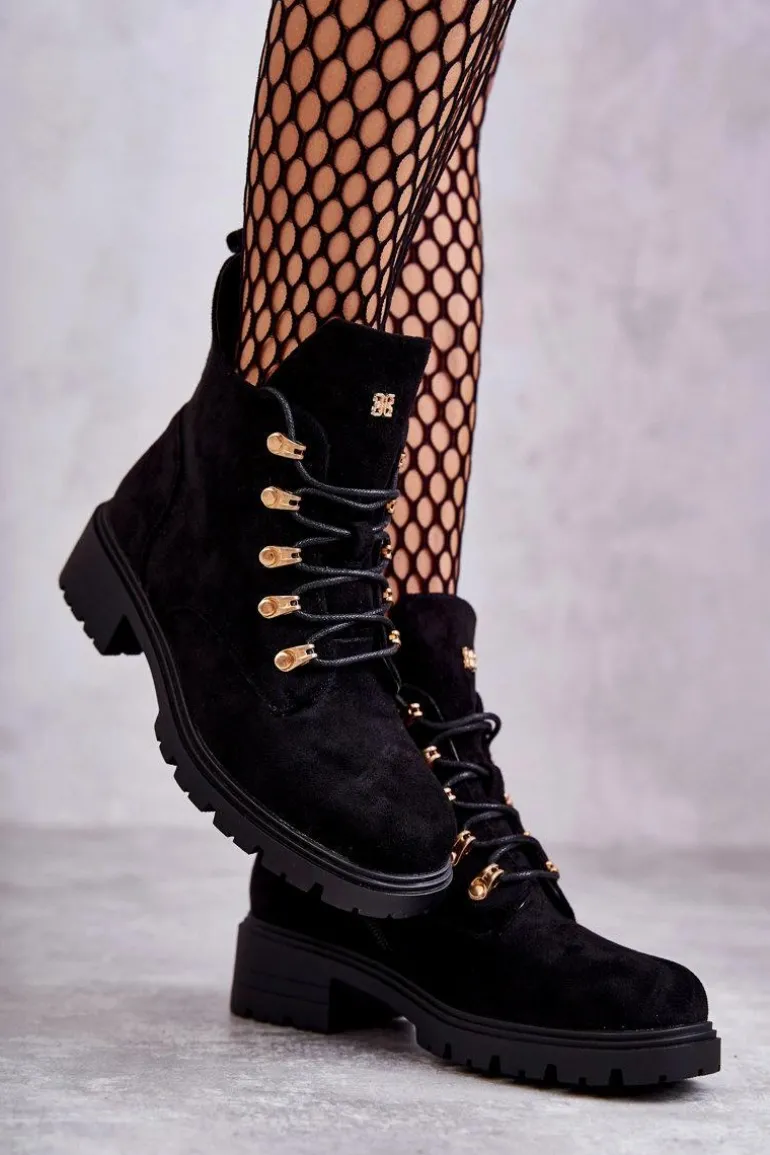 Klasyczne Damskie Zamszowe Botki Czarne Telma