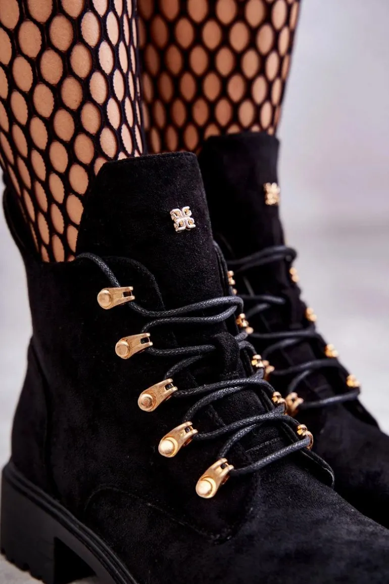 Klasyczne Damskie Zamszowe Botki Czarne Telma